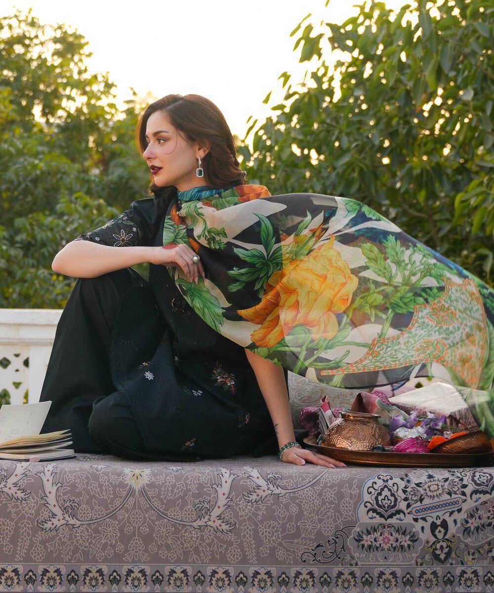 3pcs Black hania Dhanak Embroidered