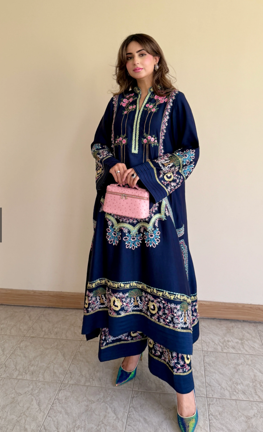 2pcs Maryum Nawaz Navy Blue Silk