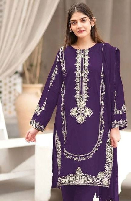 2Pcs Embroidery Dhanak Alsing purple