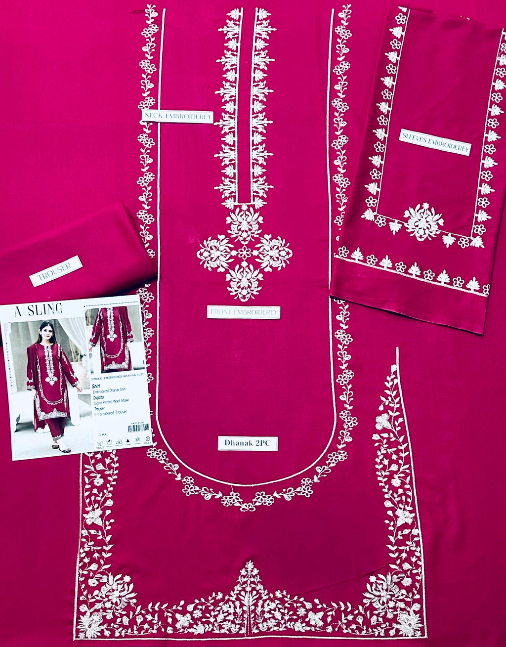 2Pcs Embroidery Dhanak Asling pink