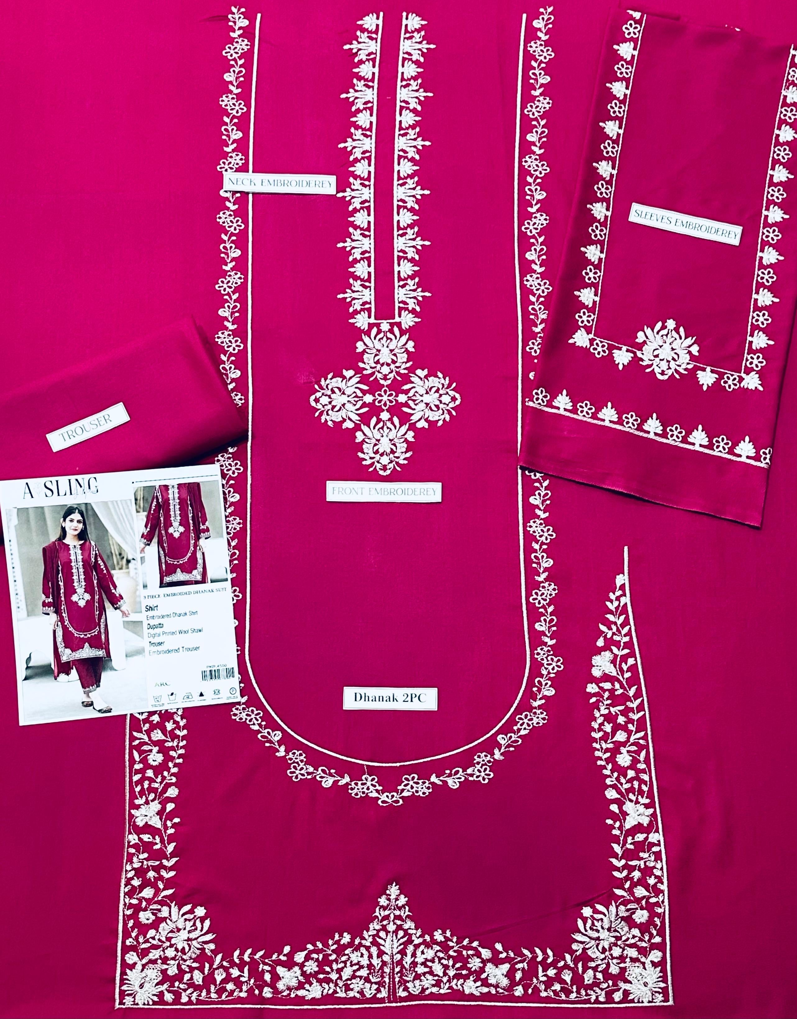 2Pcs Embroidery Dhanak Asling pink