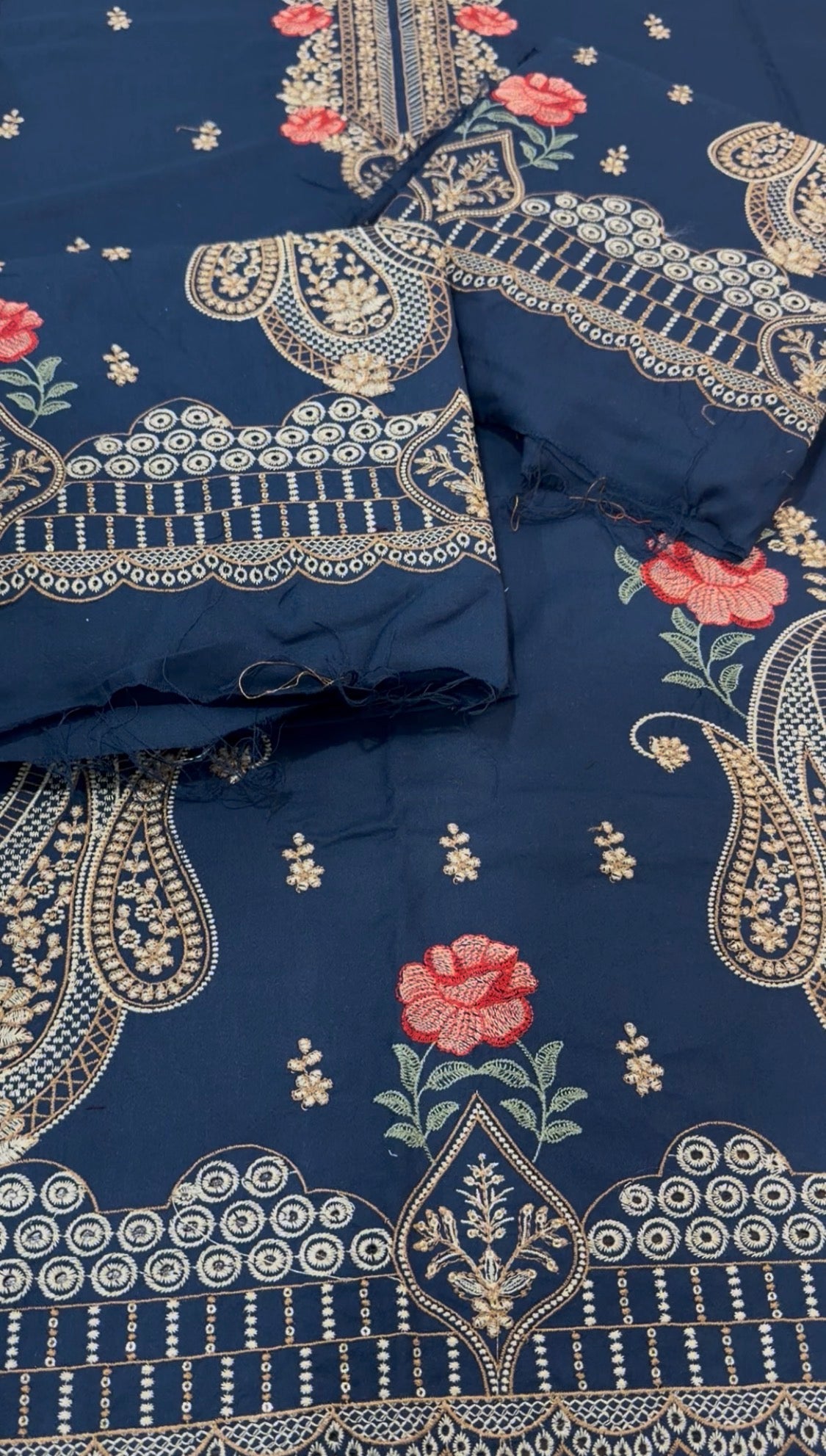 2pcs Dhanak Keri Navy Blue Multi Embroidered