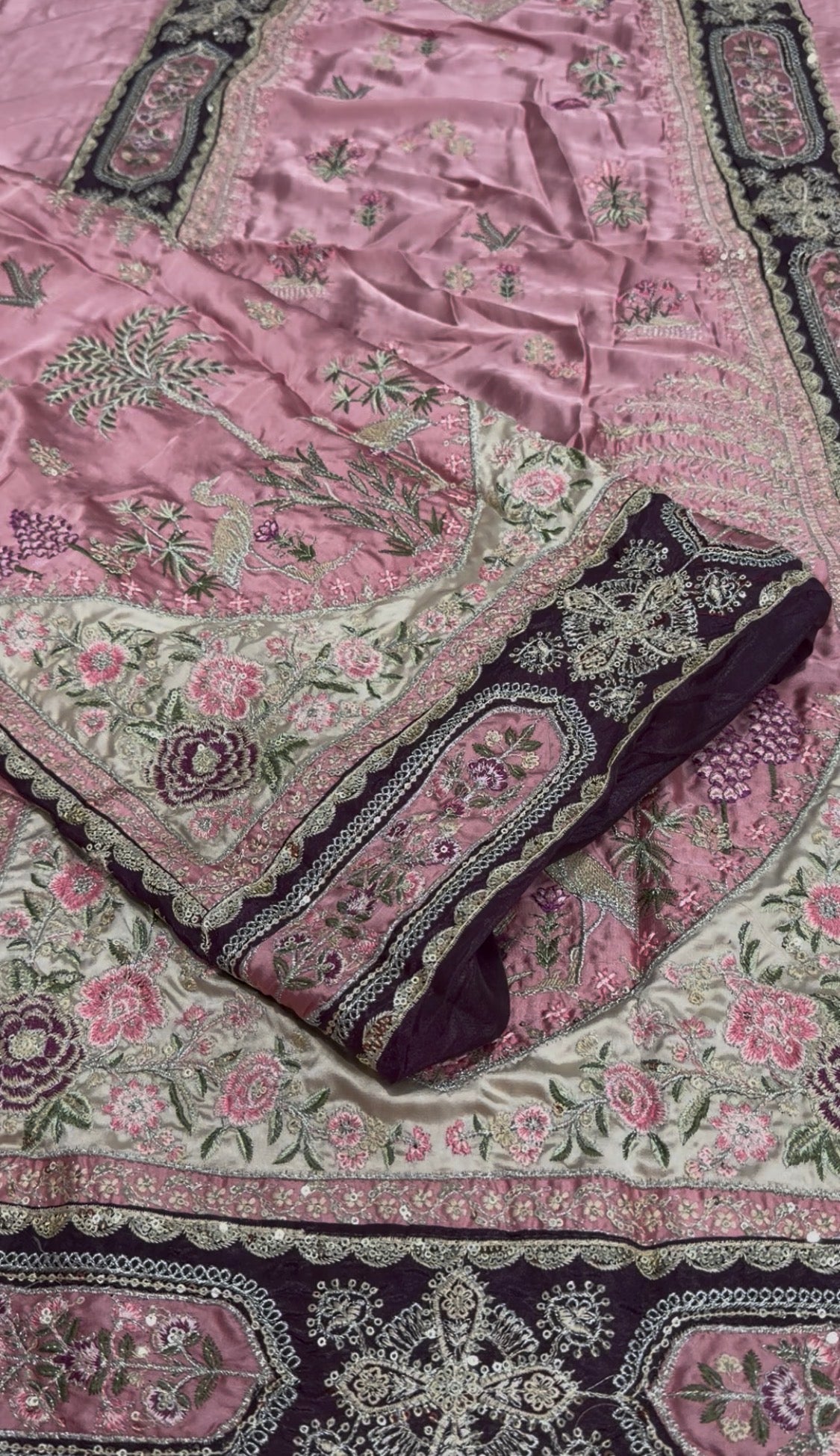 2pcs Ethnic Rose Pink Embroidered Kaftan Silk