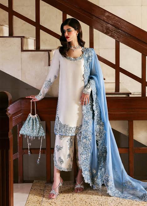 3pcs Hussain Rehar White Sky Silk