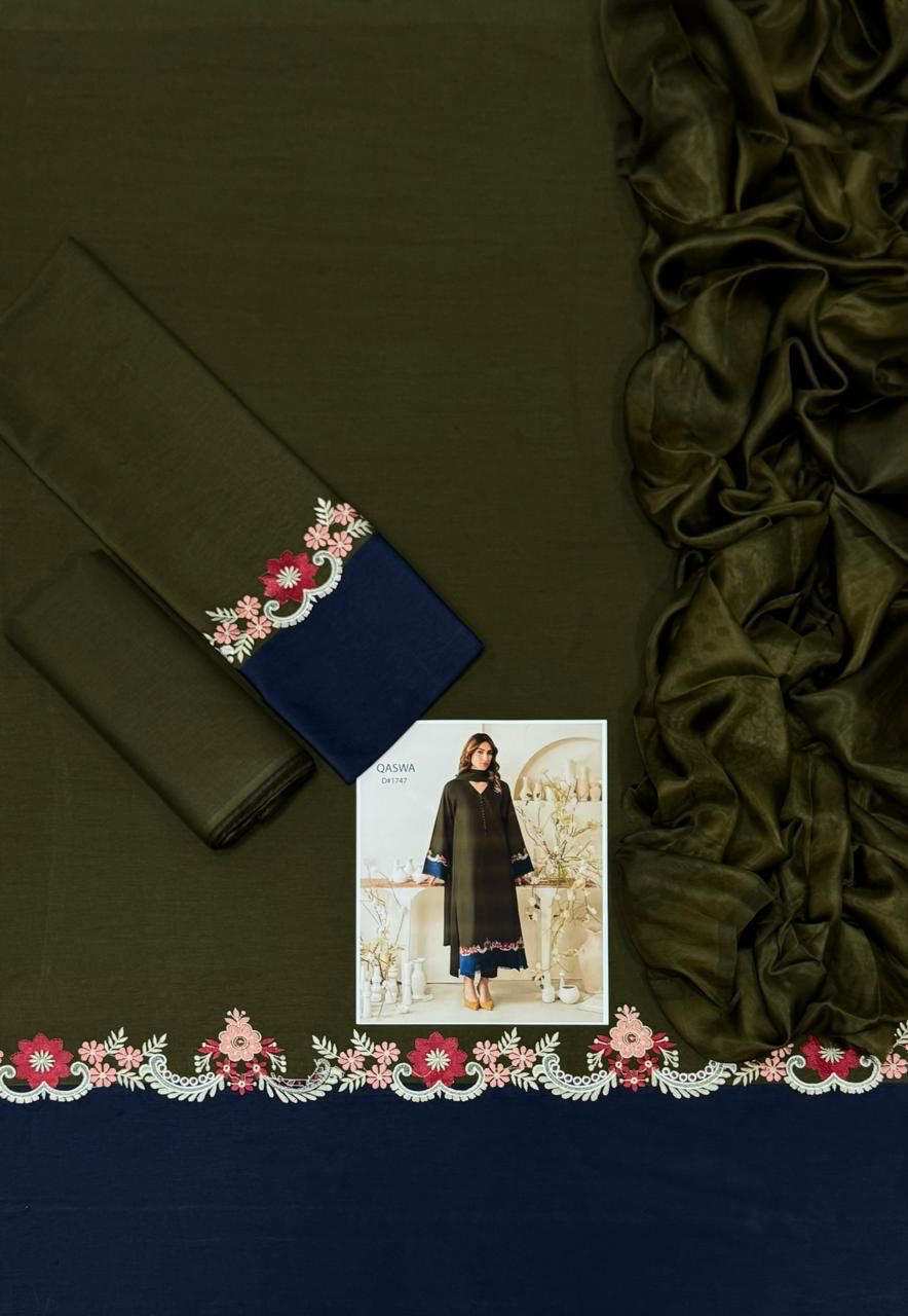 3pcs embroidery dhanak qaswa green