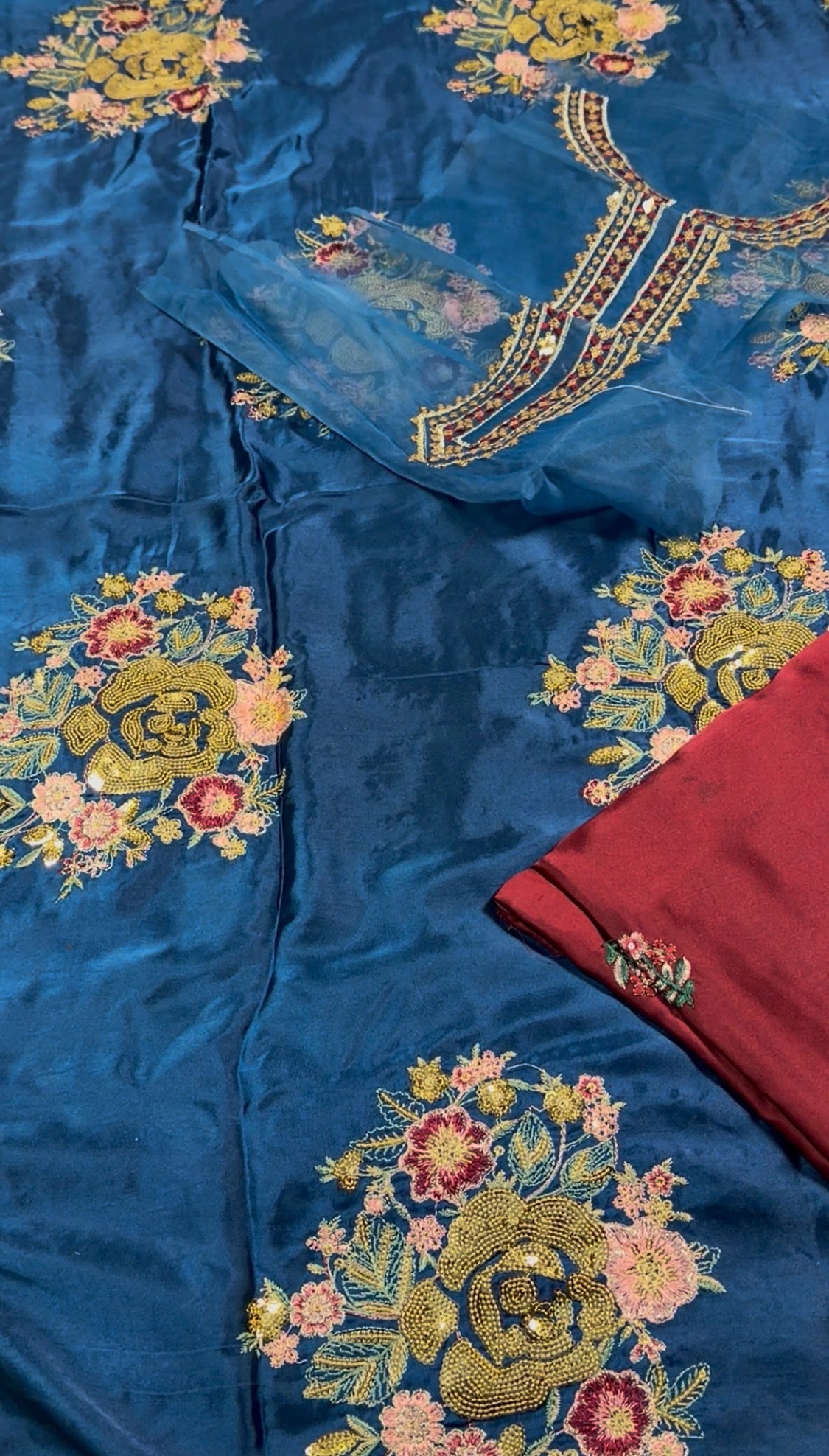 2pcs Royal Blue Ethnic with Mehroon Trouser Silk