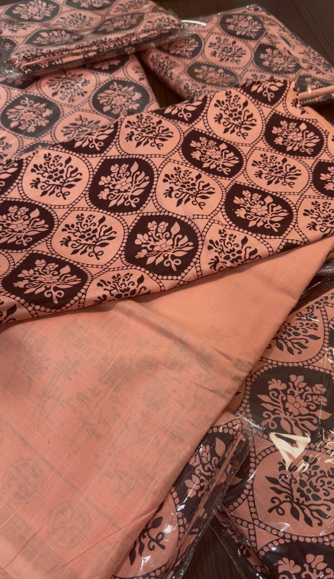 3pcs Peach Brown Khaddar Binsaeed Print