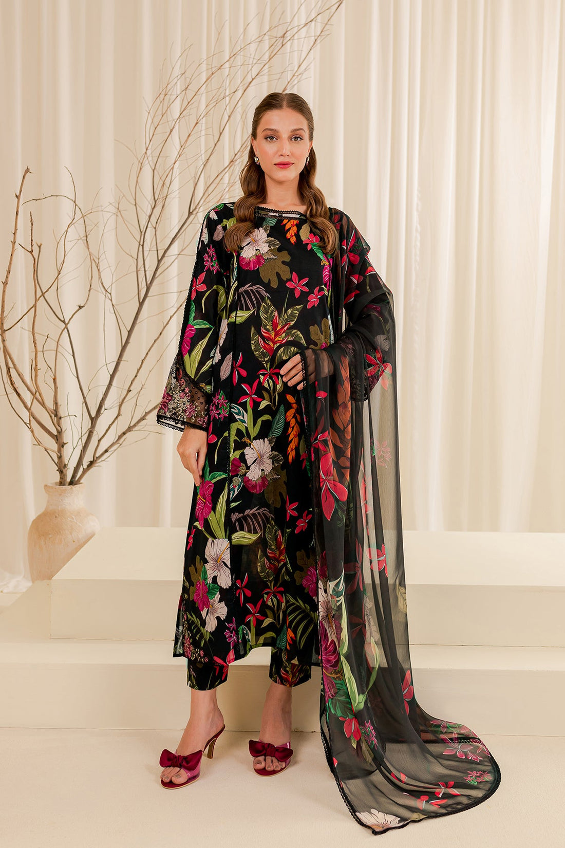 3pcs Black Multi Baroque lawn