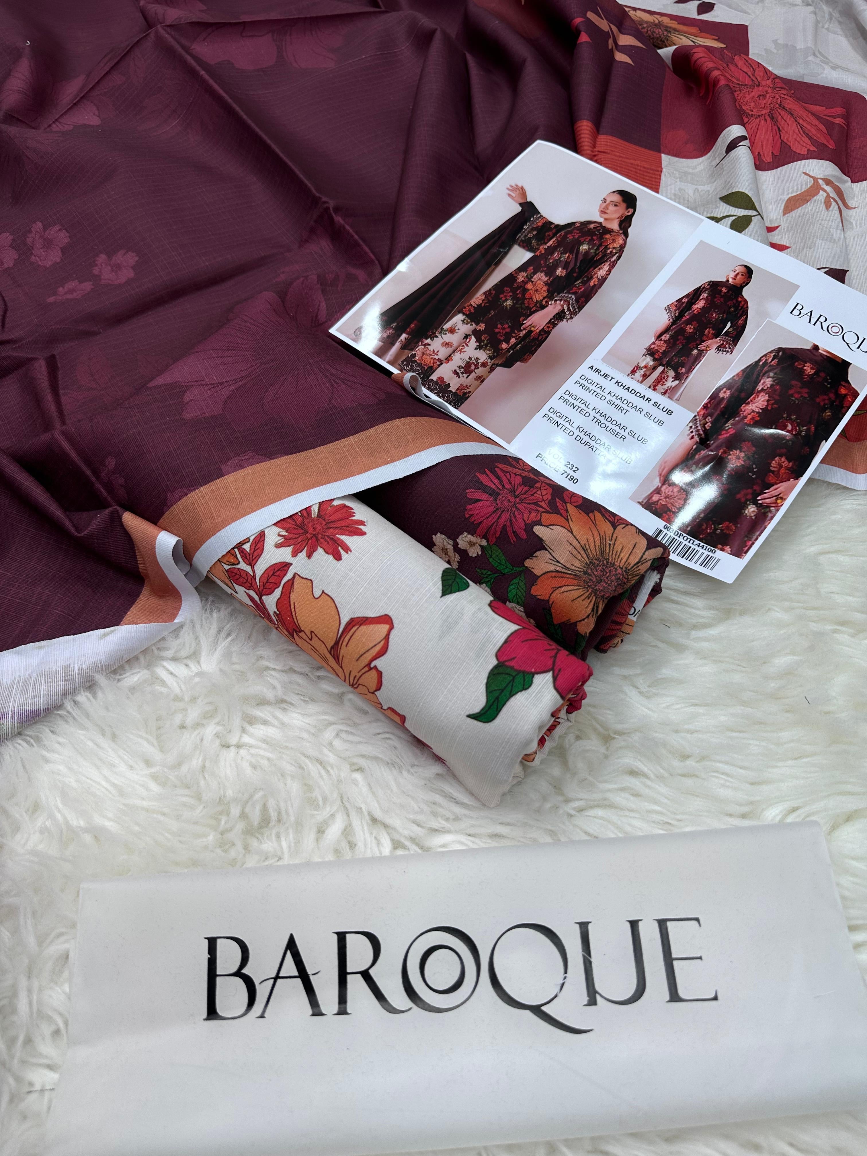 3pcs printed khaddar baroque