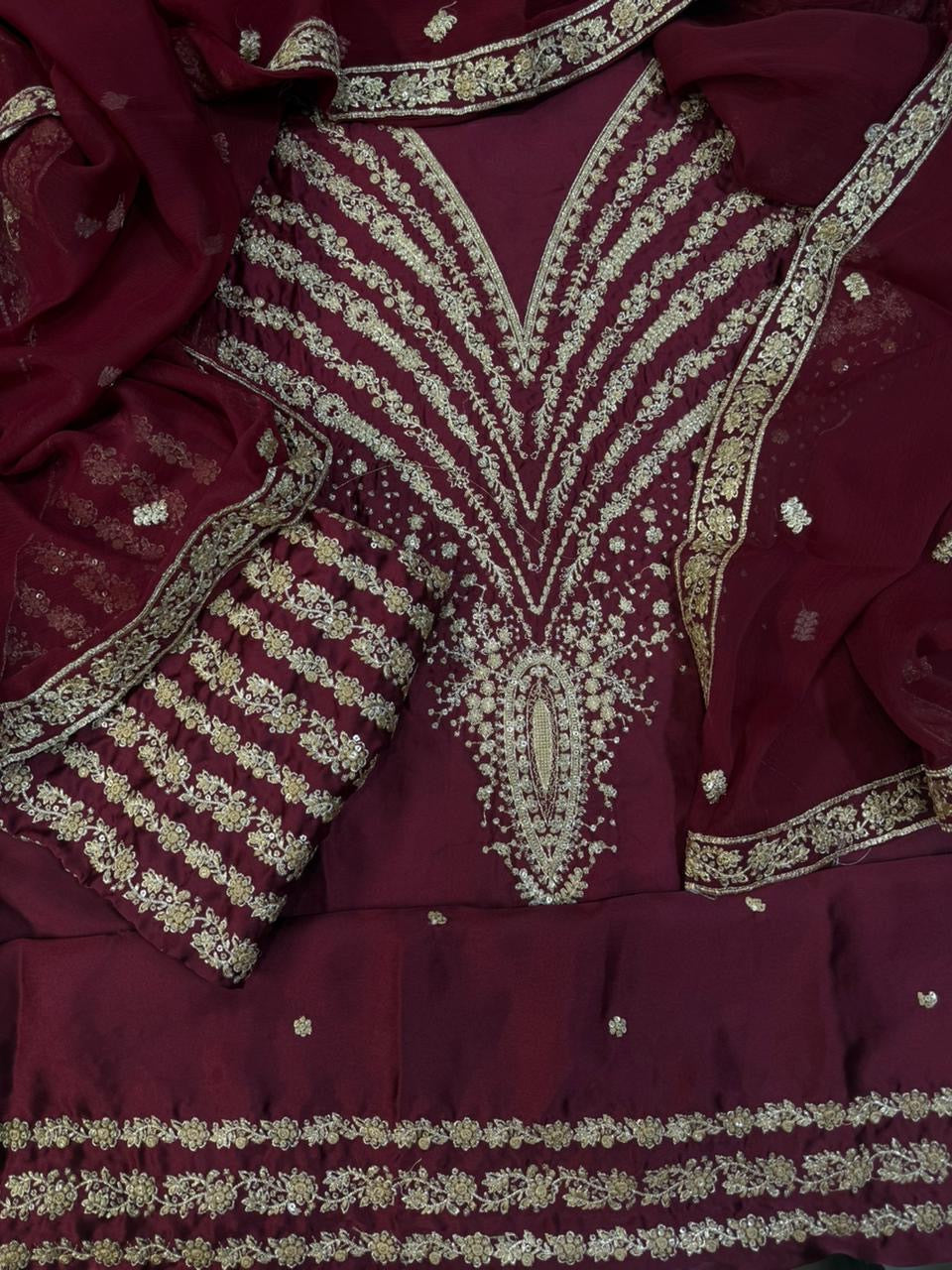 3pcs Jazmin Silk mehroon