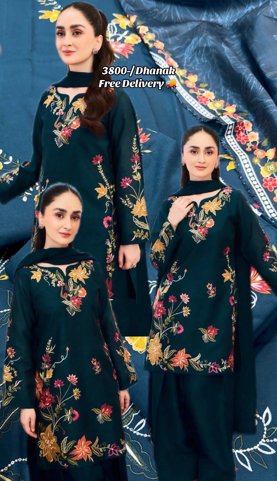 3pcs Asling Zinc Multi Embroidery Dhanak