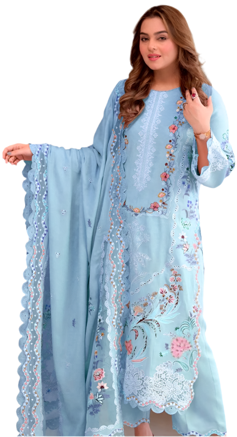 3pcs Aneelas ice blue lawn emb