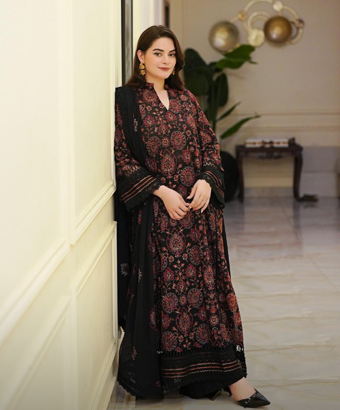 3pcs Breeze Jet Black All over Embroidered Dhanak Winter
