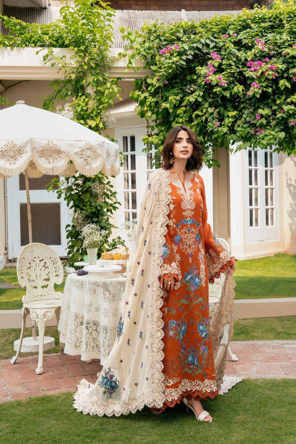 3pcs Aneelas Orange Embroidered Viral Dhanak