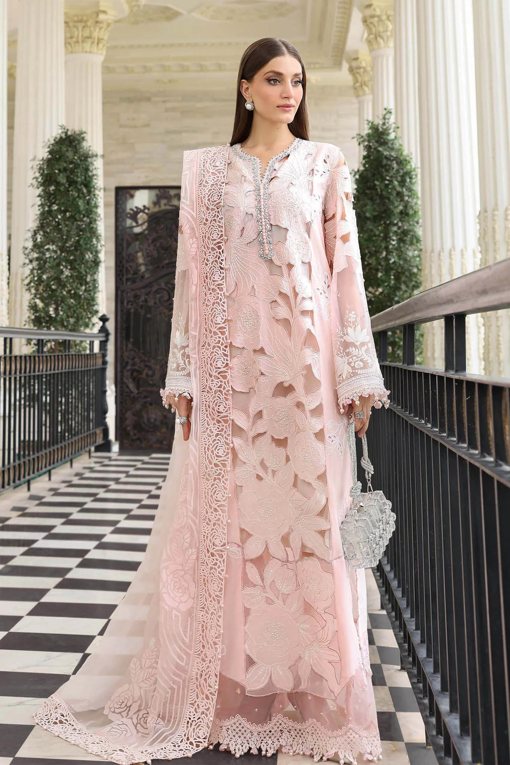 3pcs Dhanak Maria B Cutwork Tea Pink