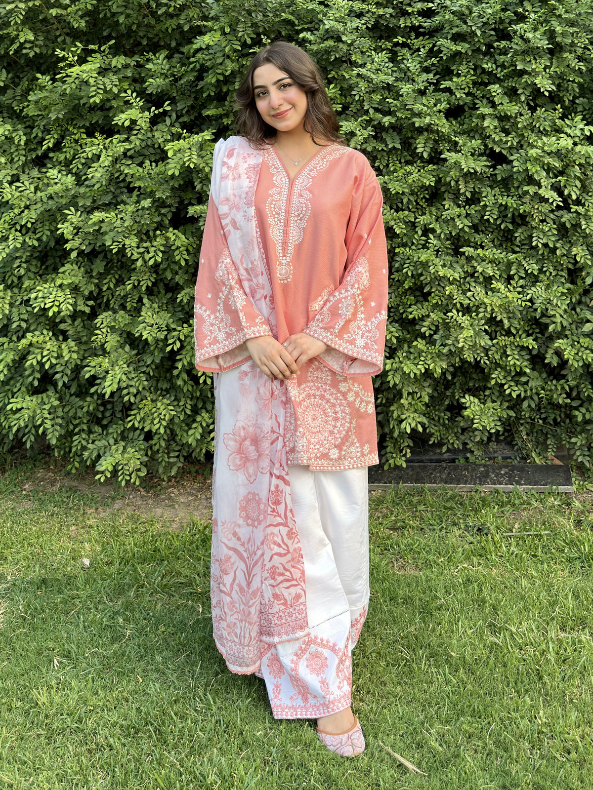 3pcs Dhanak Mohagni Embroidered Baby Pink Offwhite