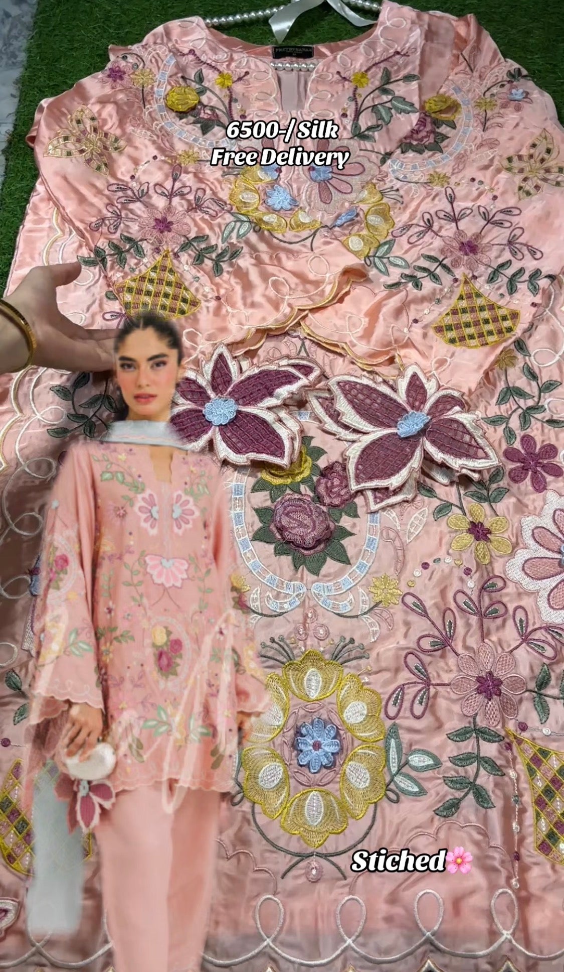 3pcs NiaMia Silk Stiched Embroidered