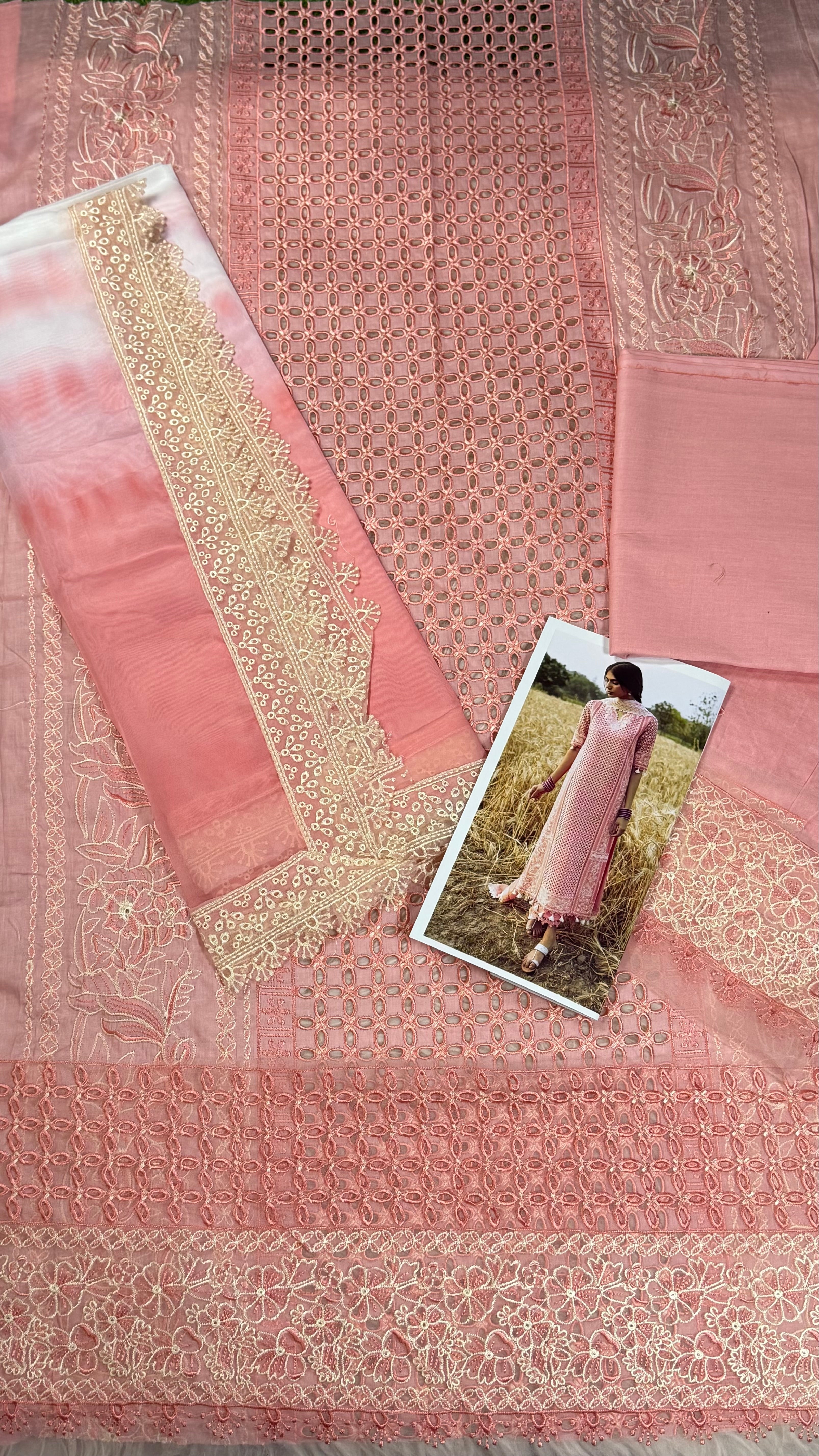 3pcs Afrozeh Powder Pink Emb Lawn