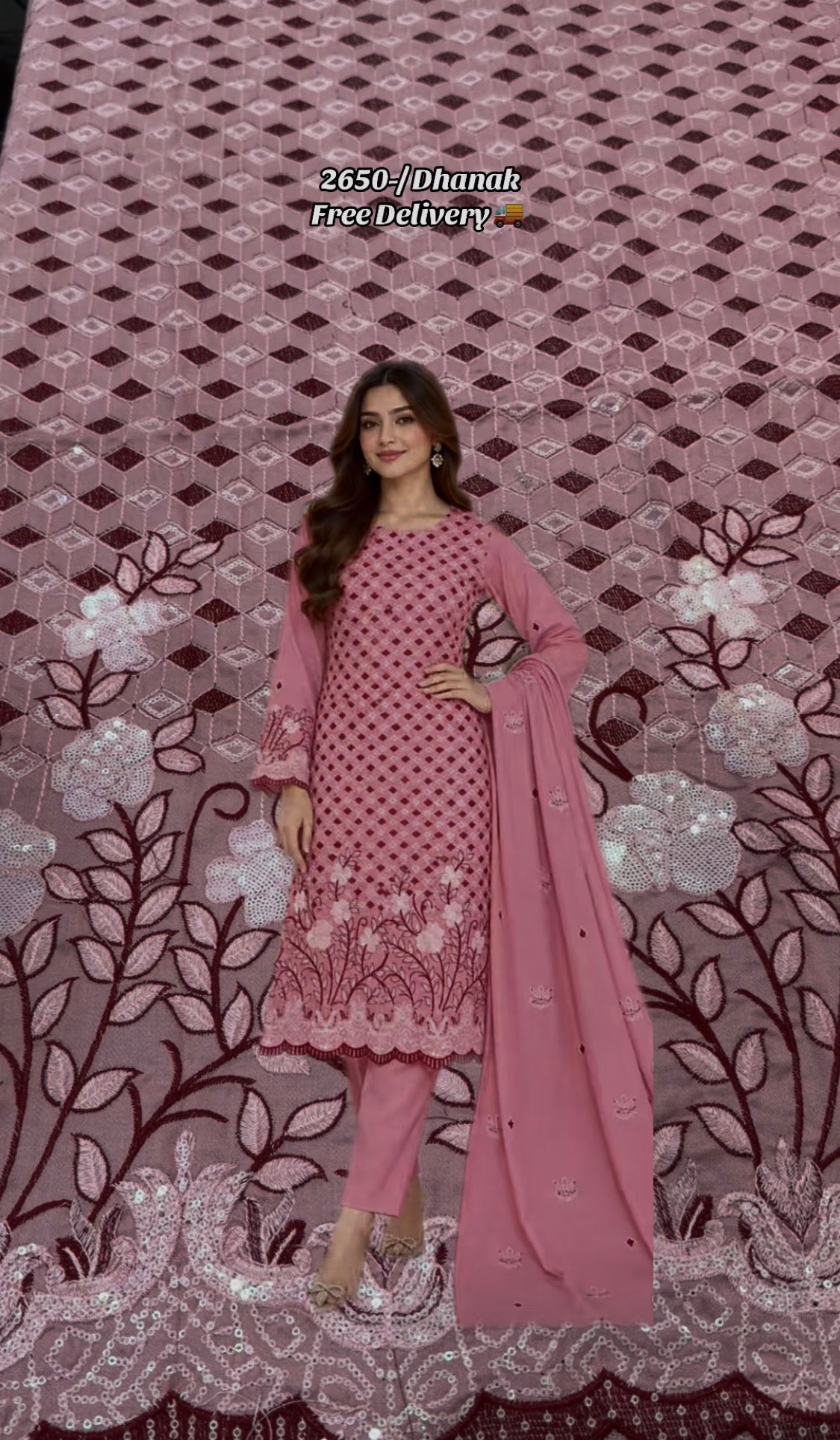 2pcs Dhanak Baby Pink Viral Stari + Embroidered