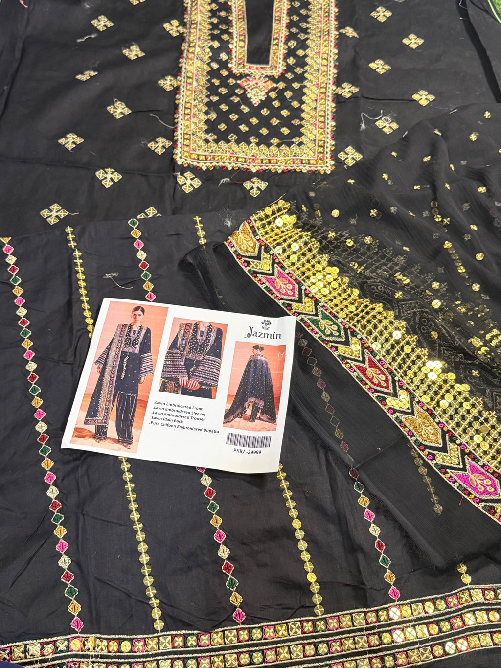 3pcs Jazmin Black Fancy lawn