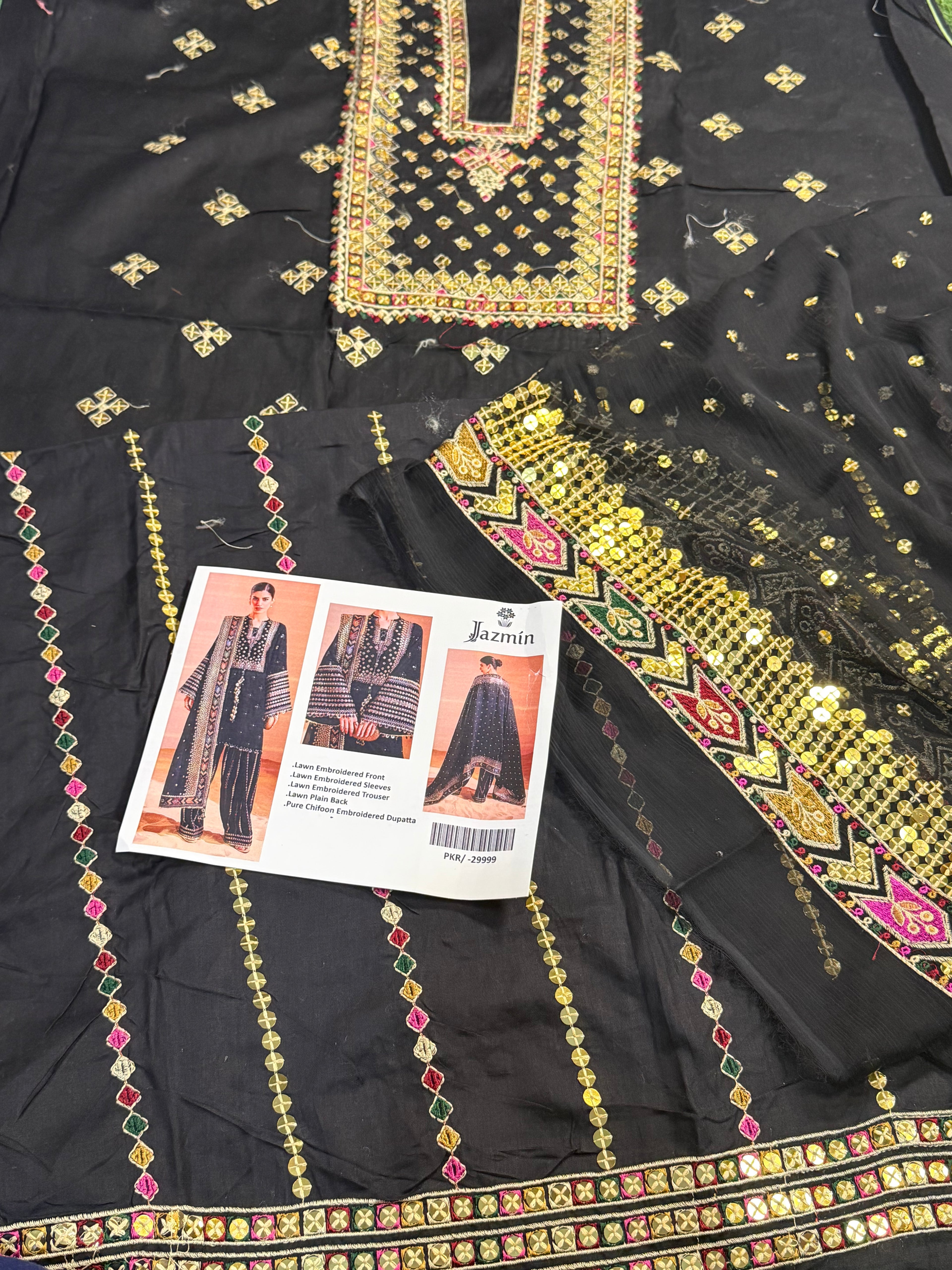 3pcs Jazmin Black Fancy lawn