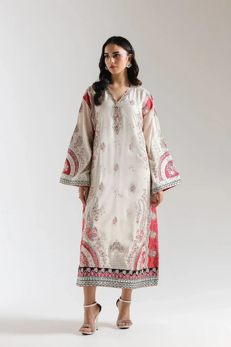 2pcs Silk Ethnic White Shocking Pink Long Kaftan