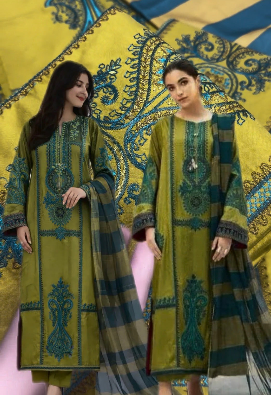 3pcs Dhanak Maria B Embroidered Parrot Blue
