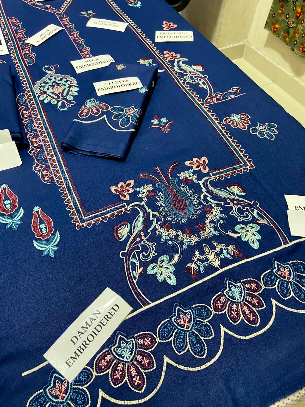2pcs Embroidery Dhanak Hania Blue