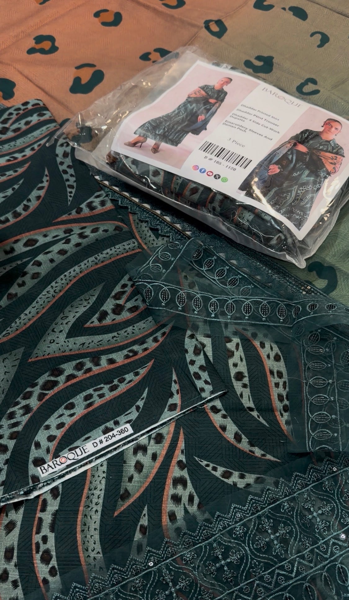 3pcs Khaddar Baroque Snake Print Green