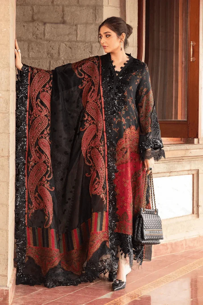 3pcs Dur e Fisha  Black Mehroon sale lawn