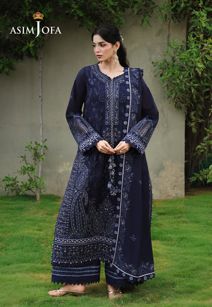 3pcs Asim Jofa Royal Blue Embroidered Dhanak