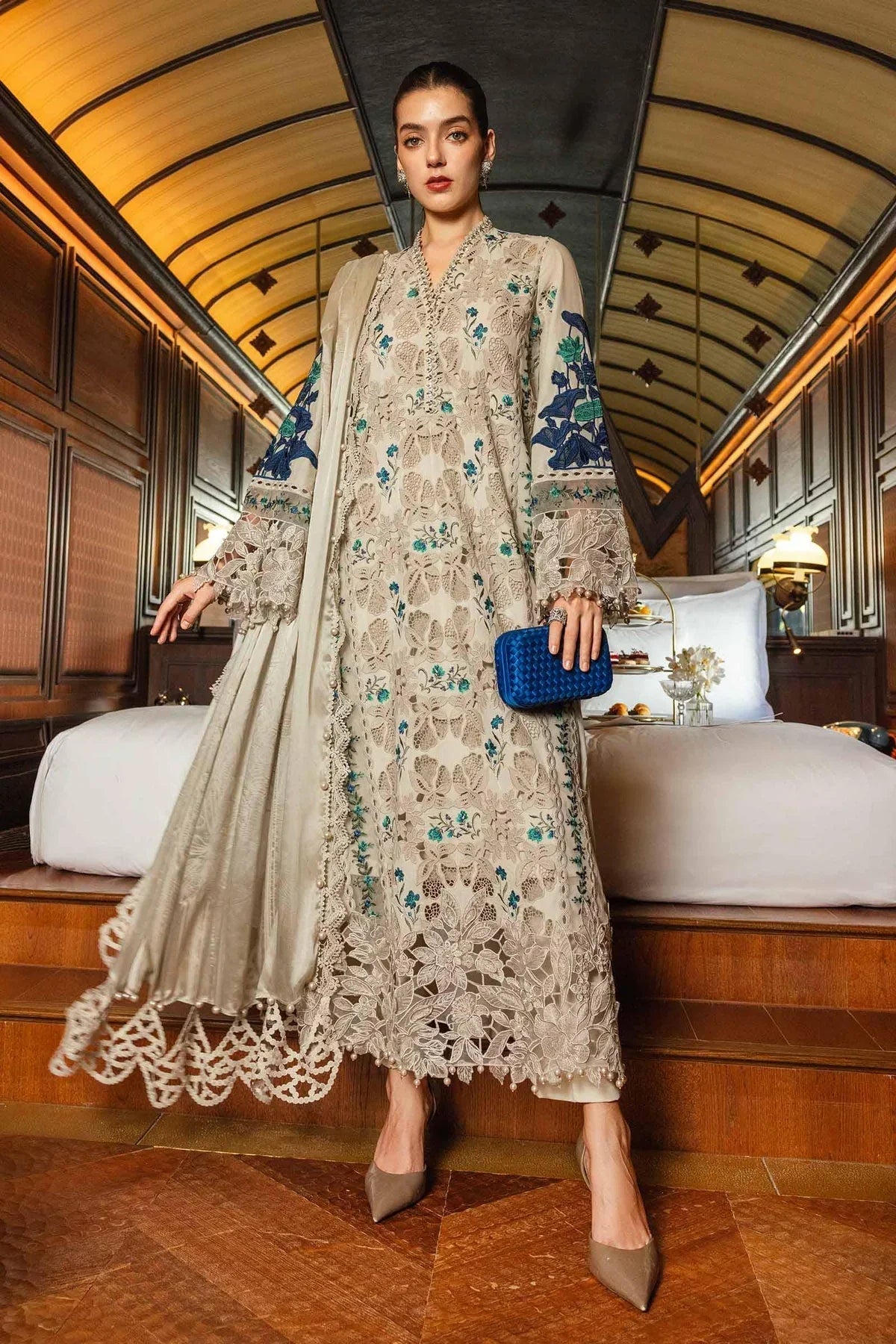 3pcs Maria B Skin Embroidered Heavy Boring Dhanak