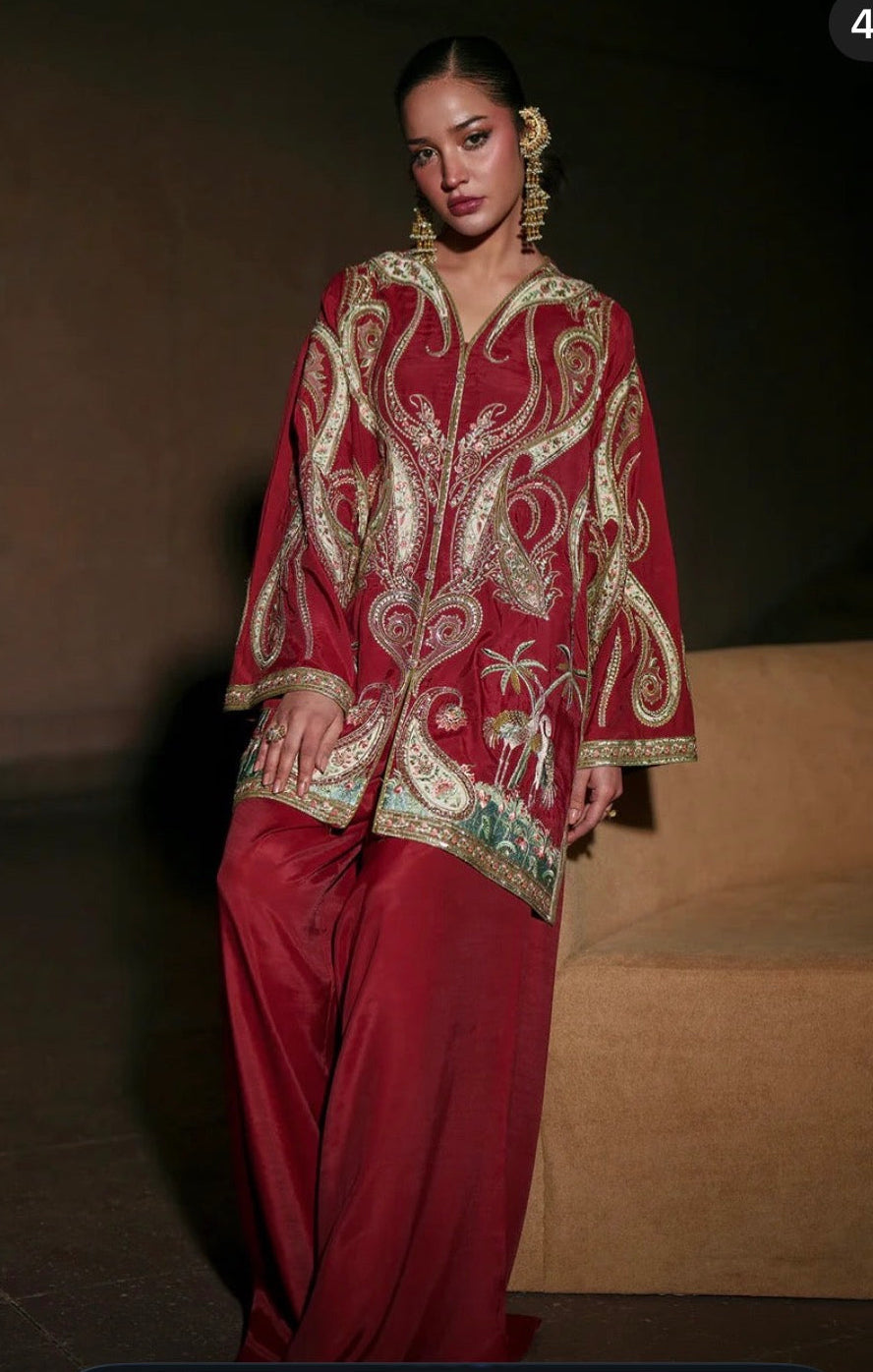 2pcs Silk Ethnic Mehroon golden Embroidered