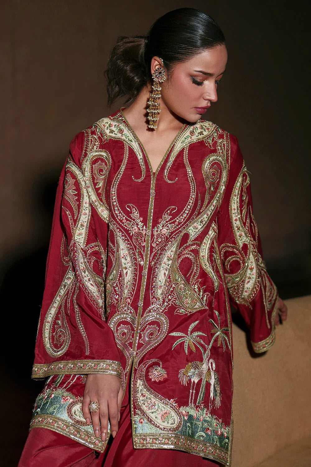 2pcs Silk Ethnic Mehroon golden Embroidered