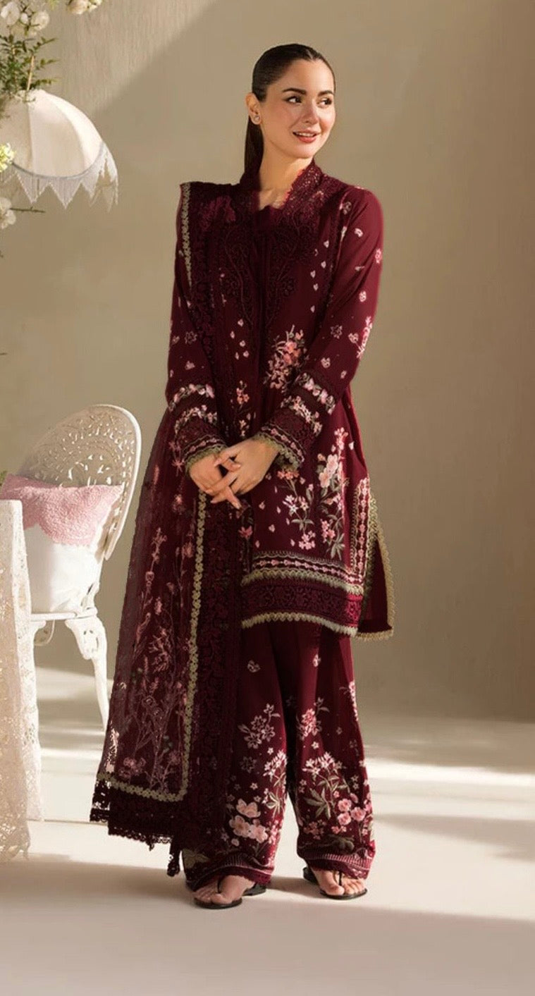 3pcs Sobia NaZir Dark mehron lawn