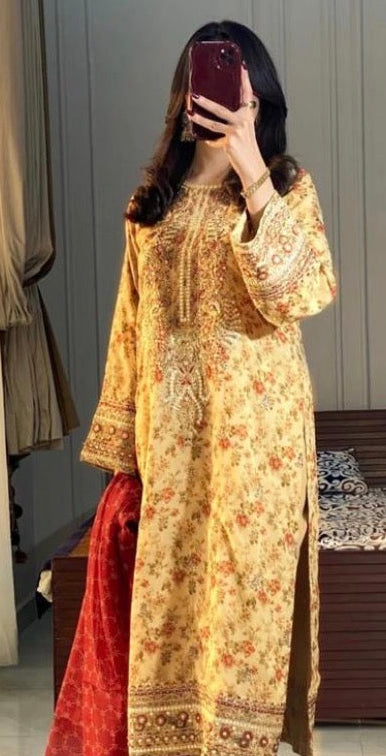 3pcs Maria B printed lawn yellow SLP