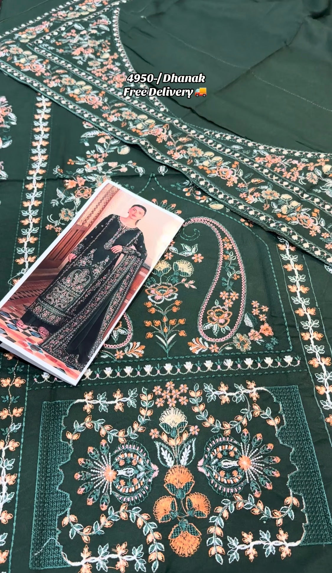 3pcs Dhanak Hussain Rehar Bottle Green Embroidered
