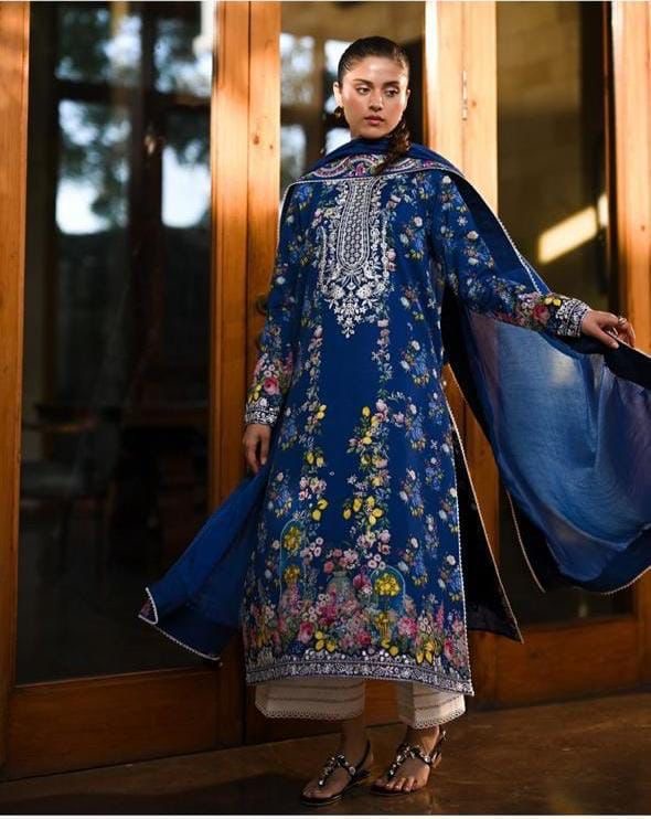 3pcs Sobia Nazir Dark Blue lawn slp
