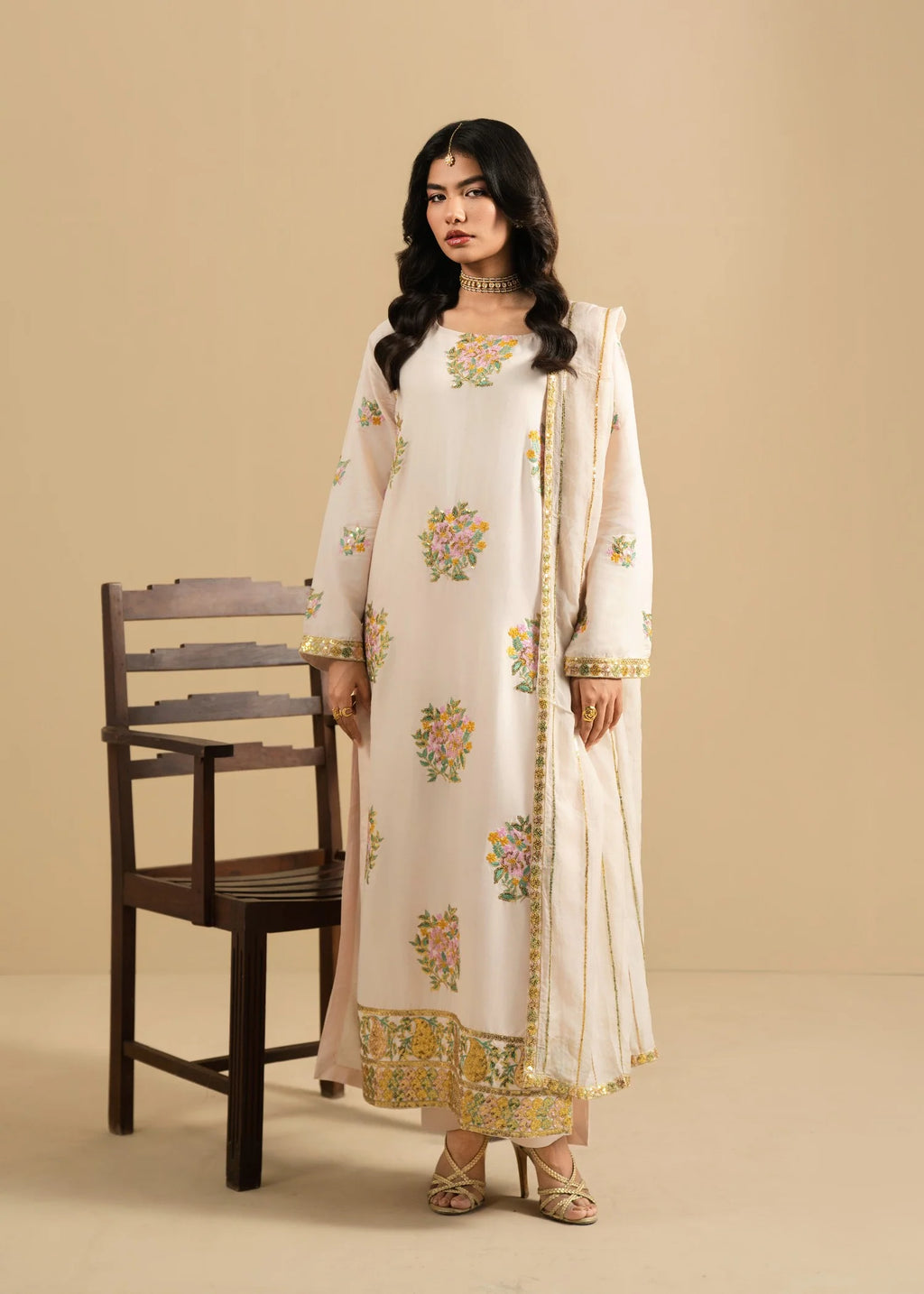3pcs Nureh Dhanak Offwhite Sequence