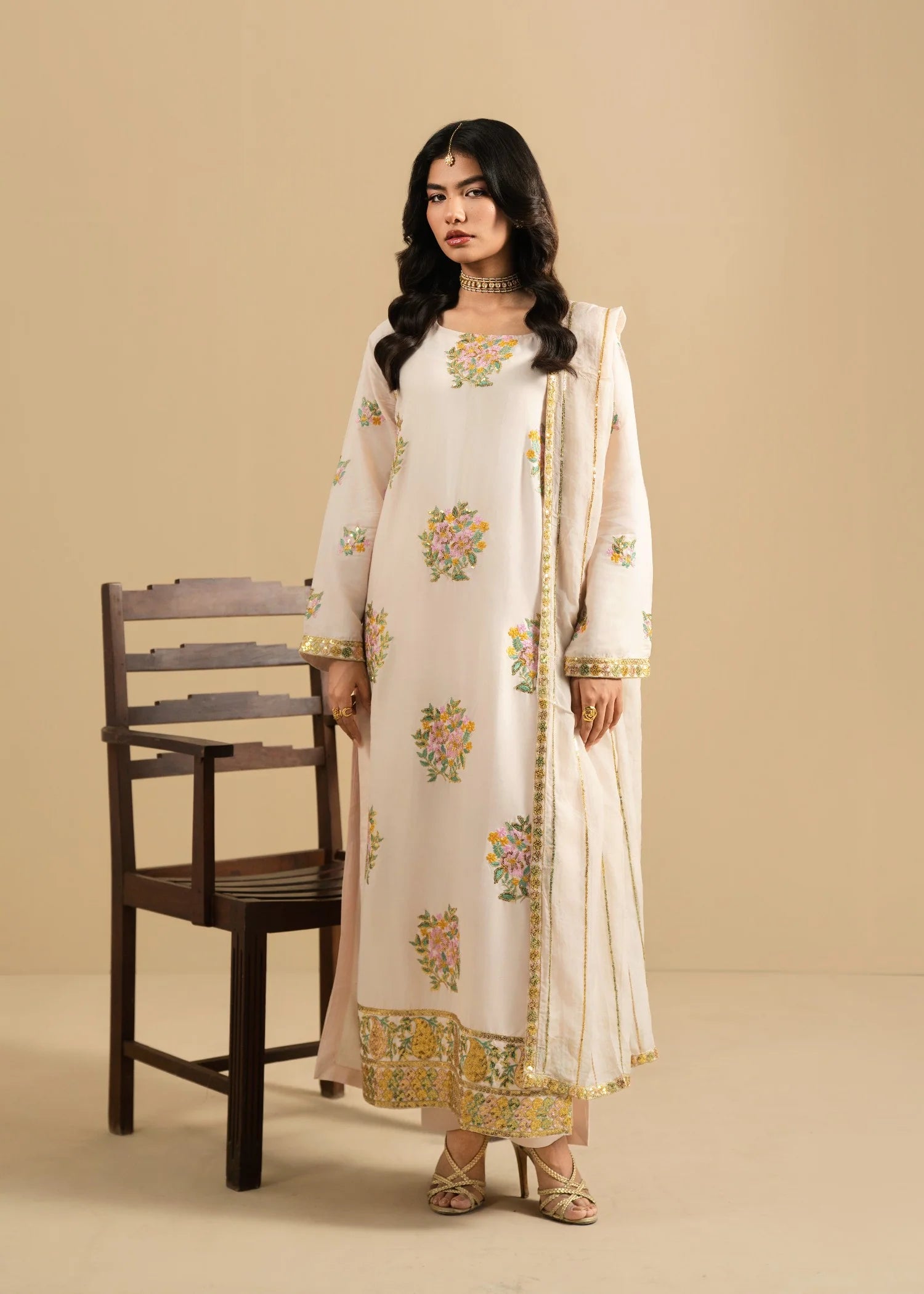 3pcs Nureh Dhanak Offwhite Sequence