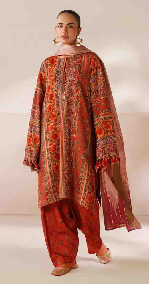 3pcs Printed Khaddar Baroque