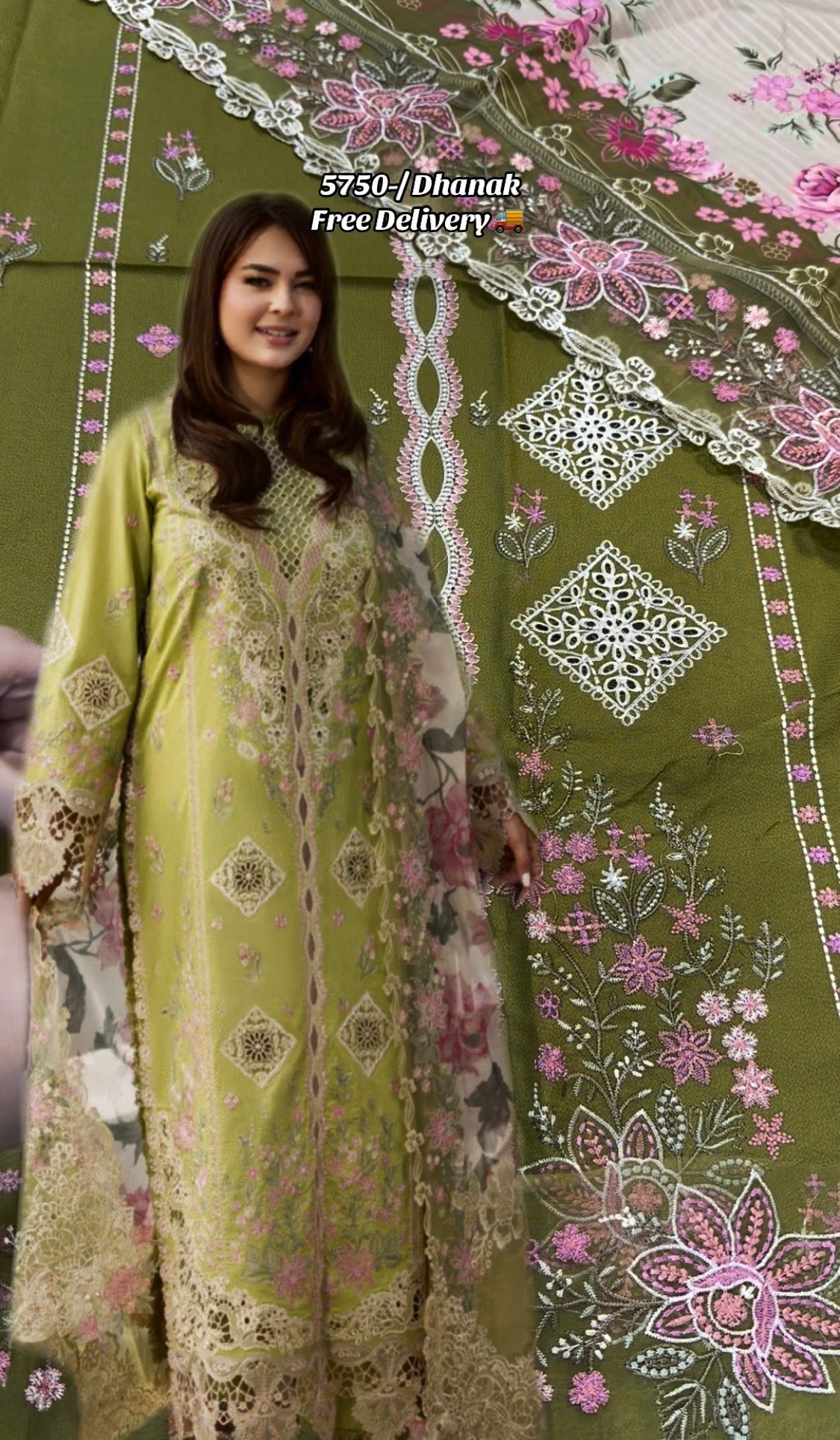 3pcs Dhanak Parrot Aneelas Embroidered Open Gown Style