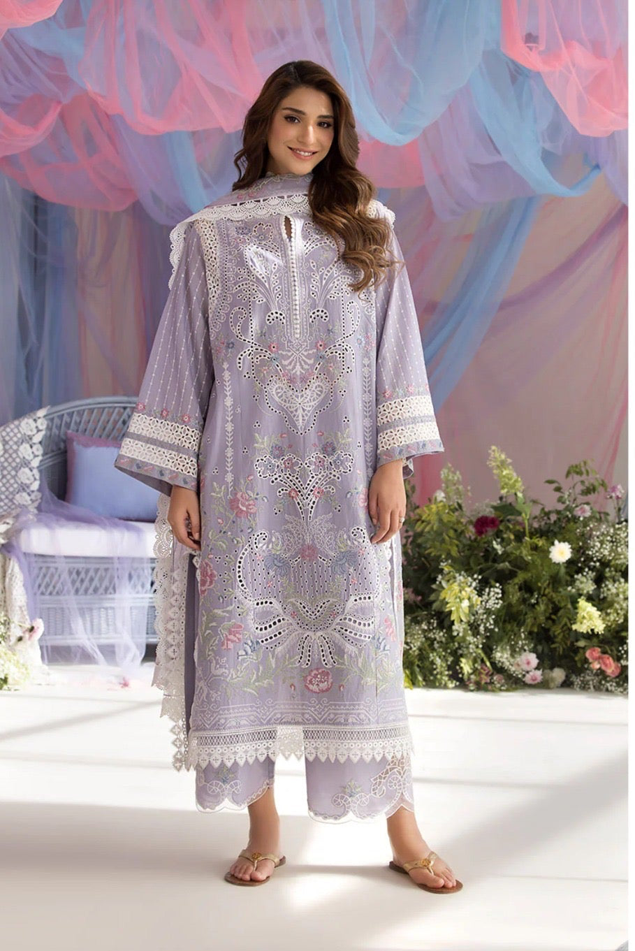 3pcs Sobia Nazir Pastle lilac lawn