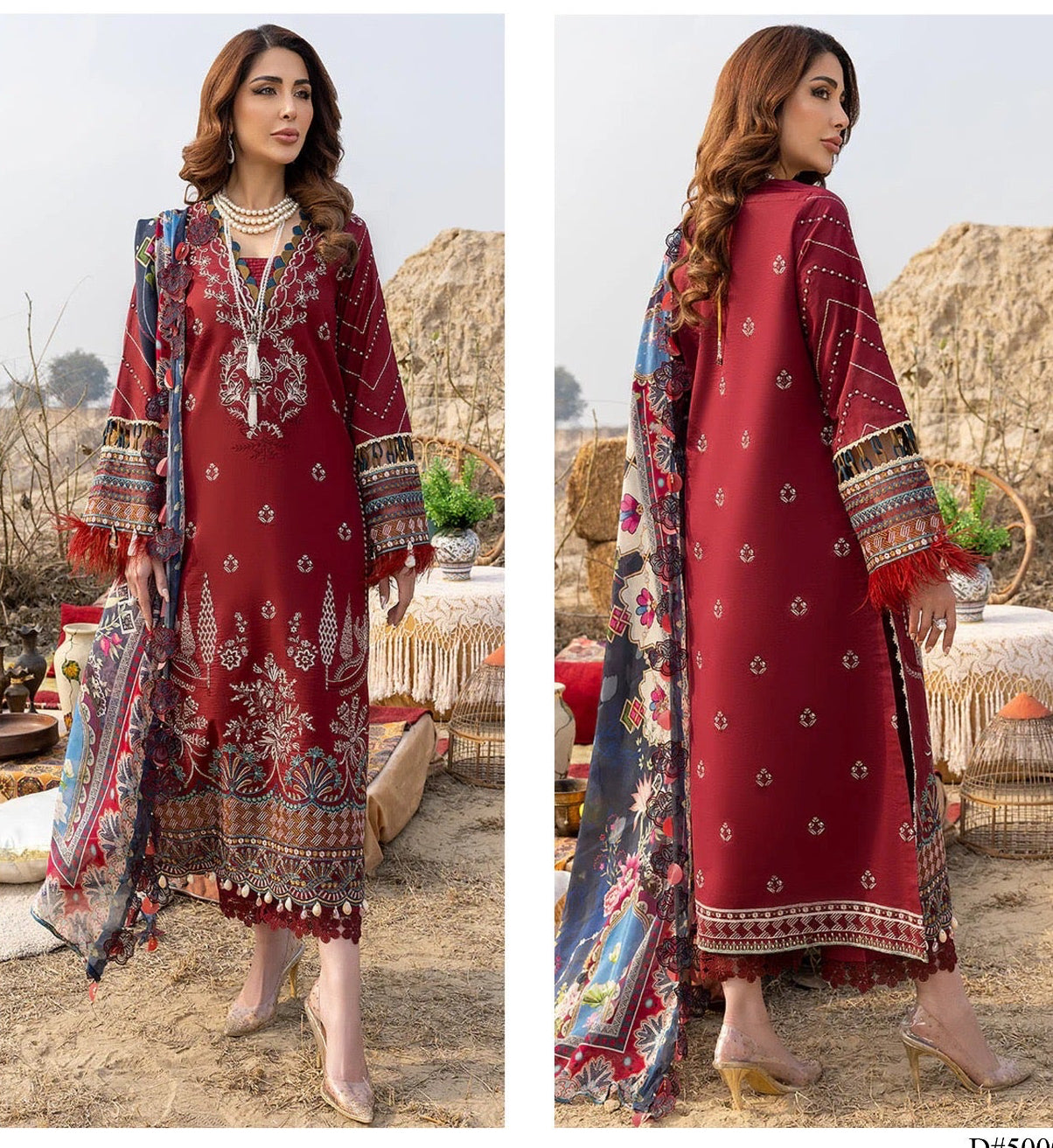 3pcs Maria B Mehroon New lawn