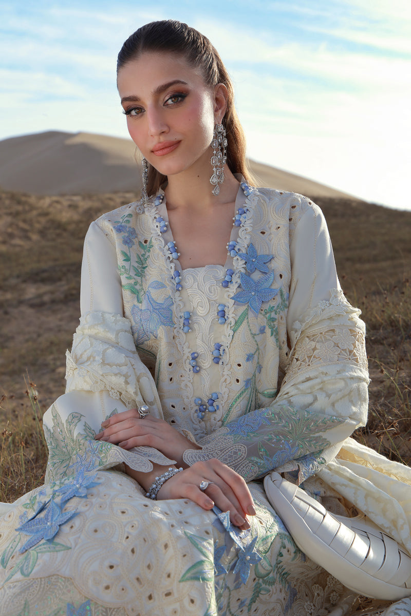 3pcs Dhanak Offwhite Sky RangRasiya Embroidered