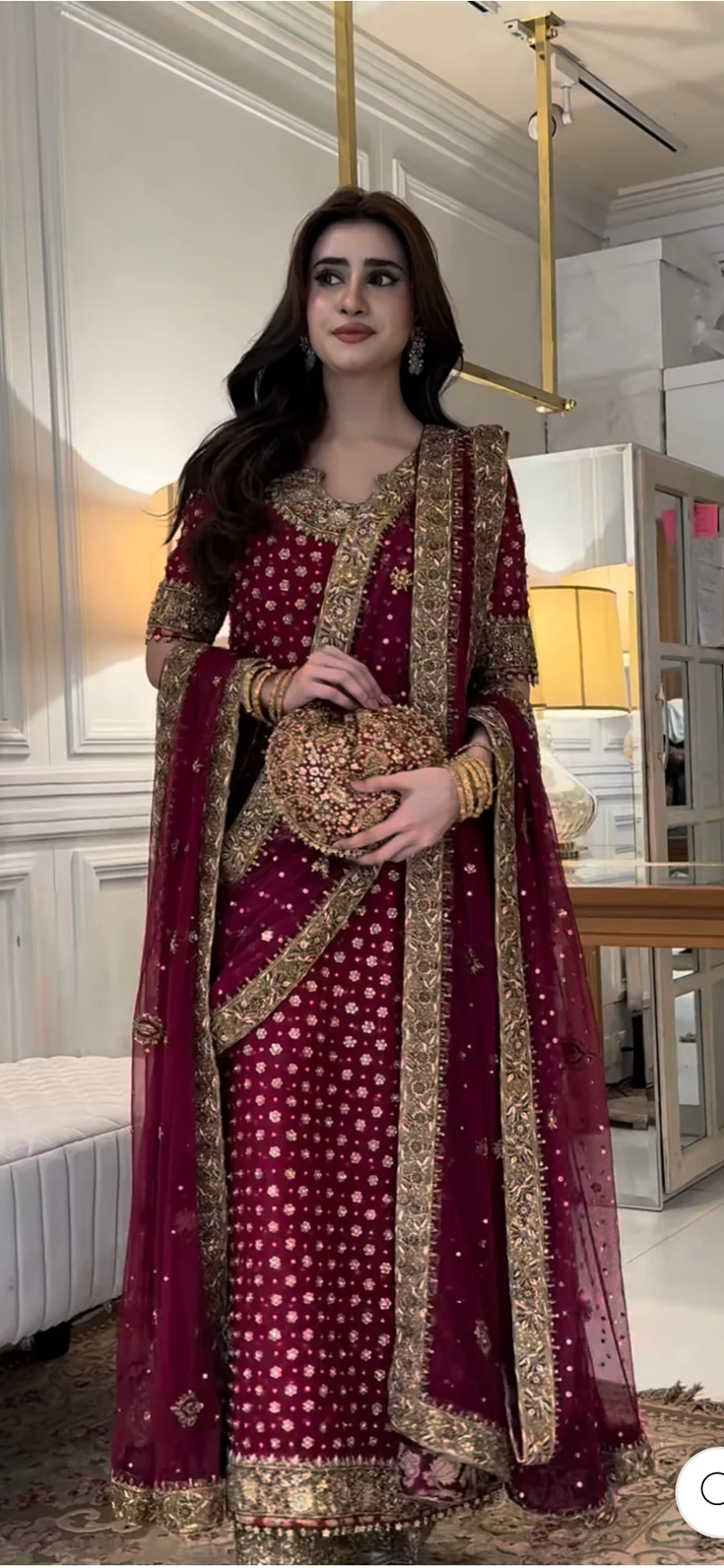 3pcs Haris Shakeel Shocking Pink Chiffon