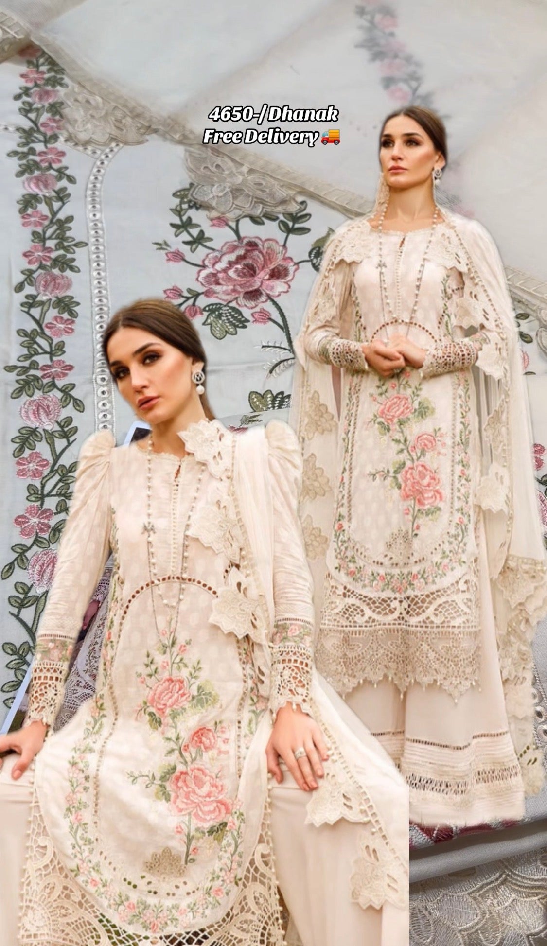 3pcs Maria B Offwhite Circle Embroidered Dhanak