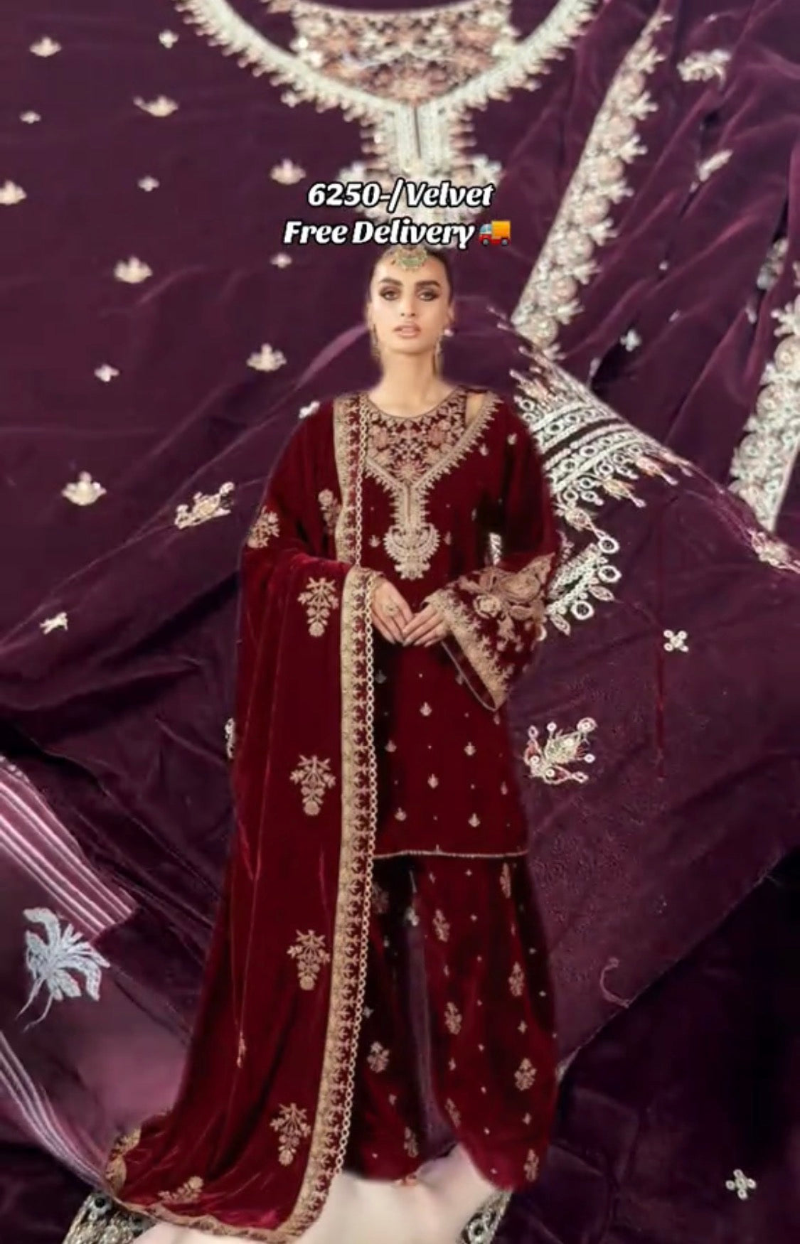 3pcs Velvet Motifz Neck Stylish Embroidered