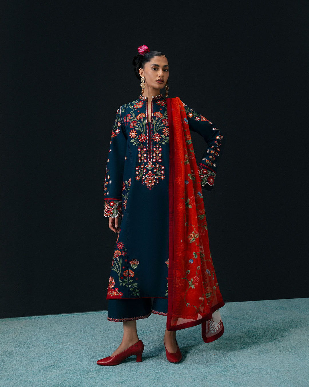 3pcs Hussain Rehar Jugnu Royal Blue Dhanak