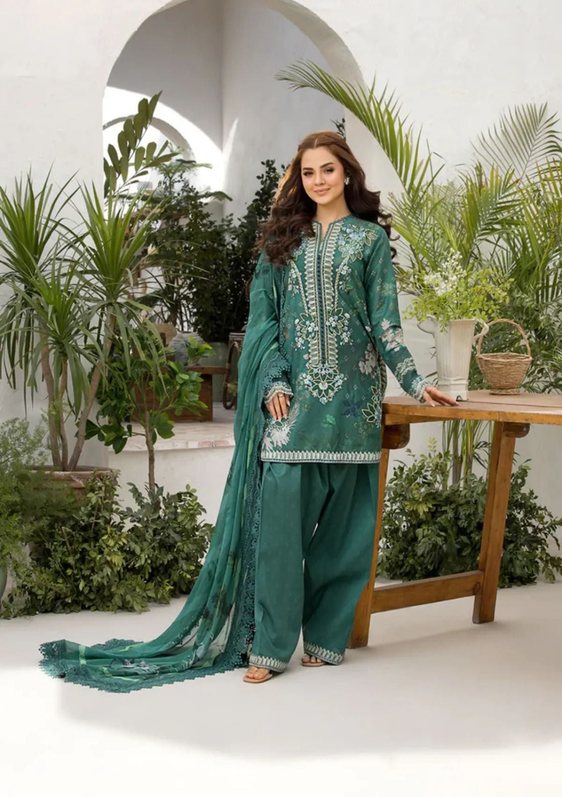 3pcs Green Sobia Nazir lawn